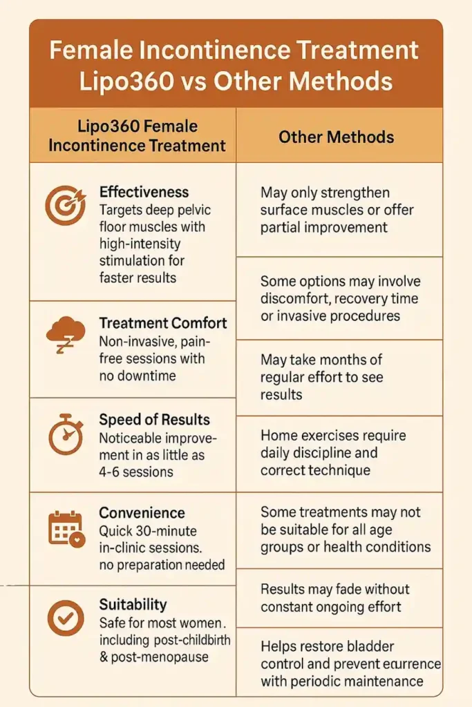 Comprehensive Guide To Female Incontinence Treatment Options 1 Table showing benefits of incontinence treatment Harrow